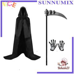 Bộ Hóa Trang Thần Chết Halloween Độc Đáo - Áo Choàng Có Mũ, Găng Tay Xương & Phụ Kiện Tạo Nên Phong Cách Kinh Dị ấn Tượng