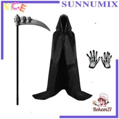 Bộ Hóa Trang Thần Chết Halloween Độc Đáo - Áo Choàng Có Mũ, Găng Tay Xương & Phụ Kiện Tạo Nên Phong Cách Kinh Dị ấn Tượng