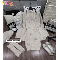 Bộ len yếm hoa thời trang nữ kèm áo choàng và găng tay cao cấp - Phong cách sành điệu, hoàn hảo cho mọi dịp