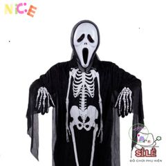 Bộ trang phục Halloween Thần Chết - Áo choàng, Mặt nạ, Lưỡi hái 1m và Găng tay cho bữa tiệc hóa trang, Lễ hội ma mị