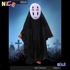 Bộ Trang Phục Vô Diện Halloween - Áo Choàng Đen & Mặt Nạ Nhân Vật Anime Huyền Bí, Nhiều Kích Thước Cho Trẻ Em & Người Lớn