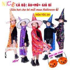 Bộ Trang Phục Halloween Cho Bé - Áo Choàng Siêu Nhân, Mũ và Giỏ Bí Ngô - Phù Hợp Cho Mùa Lễ Hội Trung Thu