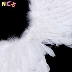Đôi Cánh Thiên Thần Trắng Kèm Dây Đeo Co Giãn - Phụ Kiện Halloween và Tiệc Tùng Dễ Thương Cho Bé, Lông Vũ An Toàn và Thoải Mái