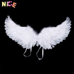 Đôi Cánh Thiên Thần Trắng Kèm Dây Đeo Co Giãn - Phụ Kiện Halloween và Tiệc Tùng Dễ Thương Cho Bé, Lông Vũ An Toàn và Thoải Mái
