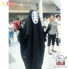 Bộ Cosplay Vô Diện - Áo Choàng Đen & Mặt Nạ Huyền Bí Cho Fan Anime, Phong Cách Thời Trang Độc Đáo, Dành Cho Mọi Đối Tượng