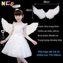 Bộ Phụ Kiện Cánh Thiên Thần 3 Chi Tiết Cho Bé Gái - Hóa Trang Halloween, Trung Thu, Tết Nguyên Đán - Cánh, Cài Đầu, Đũa Phép Kèm Theo