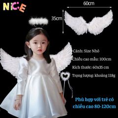 Bộ Phụ Kiện Cánh Thiên Thần 3 Chi Tiết Cho Bé Gái - Hóa Trang Halloween, Trung Thu, Tết Nguyên Đán - Cánh, Cài Đầu, Đũa Phép Kèm Theo