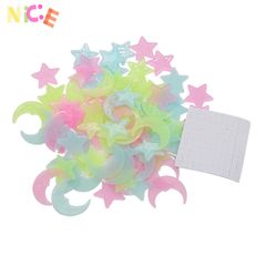 Bộ 100 nhãn dán tường 3D ngôi sao và mặt trăng phát sáng dạ quang - Trang trí phòng ngủ trẻ em, tạo không gian lãng mạn