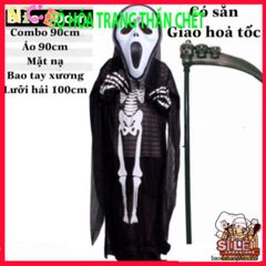 Bộ Hóa Trang Thần Chết Halloween - Áo Choàng, Mặt Nạ, Găng Tay & Lưỡi Hái Độc Đáo Cho Bé và Người Lớn, Trang Phục Ma Quái Tuyệt Vời