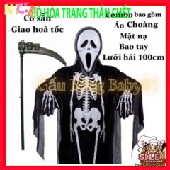 Bộ Hóa Trang Thần Chết Halloween - Áo Choàng, Mặt Nạ, Găng Tay & Lưỡi Hái Độc Đáo Cho Bé và Người Lớn, Trang Phục Ma Quái Tuyệt Vời