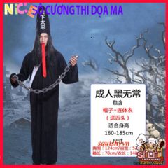 Trang Phục Halloween Hắc Bạch Vô Thường - Áo Choàng Đáng Sợ, Găng Tay Xương, Kính LED Đỏ - Hóa Thân Thú Vị Cho Tiệc Halloween
