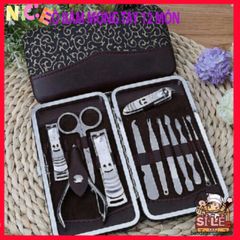 Bộ Dụng Cụ Làm Móng Tay Cao Cấp 12 Món - Kềm, Kéo, Nhíp, Dũa, Cắt Lông Mũi, Dụng Cụ Nặn Mụn - Quà Tặng Chăm Sóc Sắc Đẹp