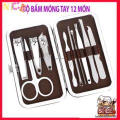 Bộ Dụng Cụ Làm Móng Tay Cao Cấp 12 Món - Kềm, Kéo, Nhíp, Dũa, Cắt Lông Mũi, Dụng Cụ Nặn Mụn - Quà Tặng Chăm Sóc Sắc Đẹp