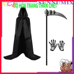 Bộ Đồ Hóa Trang Halloween Thiên Thần Tử Thần - Áo Choàng và Găng Tay Xương Kinh Dị, Trang Phục Dự Tiệc Độc Đáo cho Trẻ Em