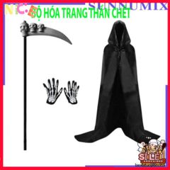 Bộ Đồ Hóa Trang Halloween Thiên Thần Tử Thần - Áo Choàng và Găng Tay Xương Kinh Dị, Trang Phục Dự Tiệc Độc Đáo cho Trẻ Em