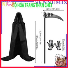 Bộ Đồ Hóa Trang Halloween Thiên Thần Tử Thần - Áo Choàng và Găng Tay Xương Kinh Dị, Trang Phục Dự Tiệc Độc Đáo cho Trẻ Em