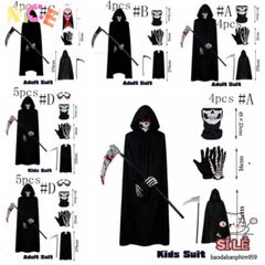 Bộ Trang Phục Thần Chết Grim Reaper Halloween - Áo Choàng Đen Bí Ẩn, Găng Tay và Mặt Nạ Cosplay cho Tiệc Ma Quái