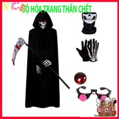 Bộ Trang Phục Thần Chết Grim Reaper Halloween - Áo Choàng Đen Bí Ẩn, Găng Tay và Mặt Nạ Cosplay cho Tiệc Ma Quái