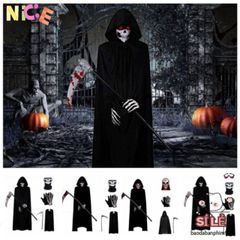 Bộ Trang Phục Thần Chết Grim Reaper Halloween - Áo Choàng Đen Bí Ẩn, Găng Tay và Mặt Nạ Cosplay cho Tiệc Ma Quái