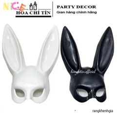 Mặt Nạ Halloween Thỏ Bunny Đen Trắng - Tai Dài, Phụ Kiện Hóa Trang Độc Đáo, Được Làm Từ Nhựa Mềm Dẻo, Phù Hợp Với Mọi Kích Cỡ