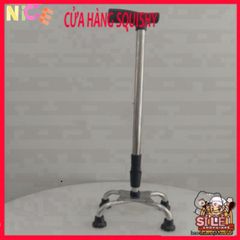 Gậy Tập Đi 4 Chân INOX Điều Chỉnh Chiều Cao - Hỗ Trợ An Toàn Cho Người Cao Tuổi, Thiết Bị Chăm Sóc Sức Khỏe Ngày Hàng