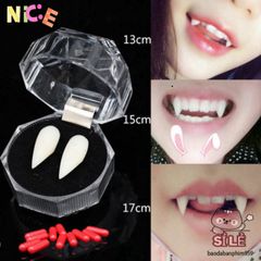 Bộ Răng Nan Hô Giả Sứ - Kèm Keo & 3 Viên Màu - Hoá Trang Ma Cà Rồng, Phù Hợp Cho Nam Nữ, Dễ Sử Dụng