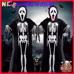 Bộ Trang Phục Halloween Hình Khung Xương - Áo Dài, Mặt Nạ & Găng Tay Xương - Đồ Hóa Trang Độc Đáo Cho Bữa Tiệc Ma Quái