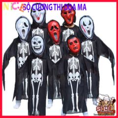 Bộ Trang Phục Halloween Hình Khung Xương - Áo Dài, Mặt Nạ & Găng Tay Xương - Đồ Hóa Trang Độc Đáo Cho Bữa Tiệc Ma Quái