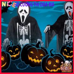 Bộ Trang Phục Halloween Hình Khung Xương - Áo Dài, Mặt Nạ & Găng Tay Xương - Đồ Hóa Trang Độc Đáo Cho Bữa Tiệc Ma Quái