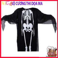 Bộ Trang Phục Halloween Hình Khung Xương - Áo Dài, Mặt Nạ & Găng Tay Xương - Đồ Hóa Trang Độc Đáo Cho Bữa Tiệc Ma Quái