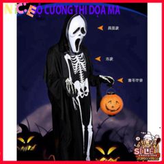 Bộ Trang Phục Halloween Hình Khung Xương - Áo Dài, Mặt Nạ & Găng Tay Xương - Đồ Hóa Trang Độc Đáo Cho Bữa Tiệc Ma Quái