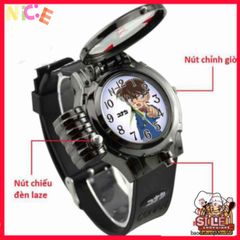Đồng hồ trẻ em Edogawa Conan - Đồng hồ thời trang manga có đèn laser và kính lúp cho fan thám tử, quà tặng độc đáo cho trẻ em