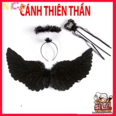 Bộ 3 Phụ Kiện Halloween - Cánh Đen Huyền Ảo và Đũa Phép Lông Quỷ Kỳ Diệu cho Trẻ Em - Trang Phục Tiệc Độc Đáo