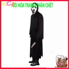 Bộ Trang Phục Thần Chết Halloween cho Người Lớn - Áo Dài, Găng Tay & Mặt Nạ Bí Ẩn (1,65m-1,8m)