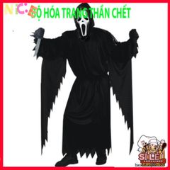 Bộ Trang Phục Thần Chết Halloween cho Người Lớn - Áo Dài, Găng Tay & Mặt Nạ Bí Ẩn (1,65m-1,8m)