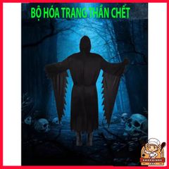 Bộ Trang Phục Thần Chết Halloween cho Người Lớn - Áo Dài, Găng Tay & Mặt Nạ Bí Ẩn (1,65m-1,8m)