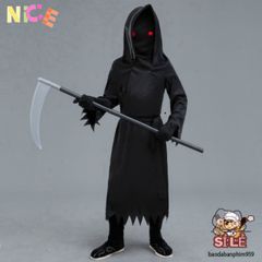Bộ Trang Phục Thần Chết Halloween cho Người Lớn - Áo Dài, Găng Tay & Mặt Nạ Bí Ẩn (1,65m-1,8m)