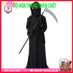 Bộ Trang Phục Thần Chết Halloween Cho Trẻ Em - Gói Đồ Hóa Trang Đầy Đủ Cùng Mũ, Áo Choàng, Găng Tay và Kính Đen