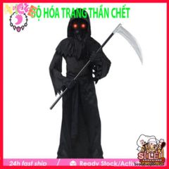 Bộ Trang Phục Thần Chết Halloween Cho Trẻ Em - Gói Đồ Hóa Trang Đầy Đủ Cùng Mũ, Áo Choàng, Găng Tay và Kính Đen