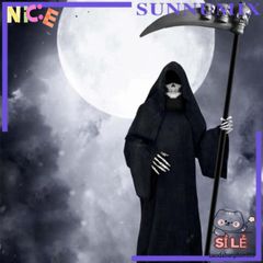 Bộ Trang Phục Halloween Thần Chết 3 Món - Áo Choàng Đầu Ma Quái, Áo Khoác và Găng Tay Xương Độc Đáo cho Bữa Tiệc Hóa Trang