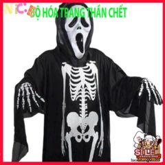 Bộ Hóa Trang Thần Chết Halloween Cho Người Lớn & Trẻ Em - Áo Choàng Và Mặt Nạ Thiết Kế Xương Đầu Lâu Ấn Tượng