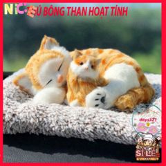 Bộ Đôi Mèo Dễ Thương - Thú Bông Khử Mùi Ô Tô, Lọc Không Khí Than Hoạt Tính, Phụ Kiện Trang Trí Xe Hơi