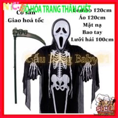 Bộ Trang Phục Thần Chết Cho Trẻ Em - Áo Choàng, Mặt Nạ & Lưỡi Hái Halloween, Hóa Trang Độc Đáo Dành Cho Tiệc Ma Quái