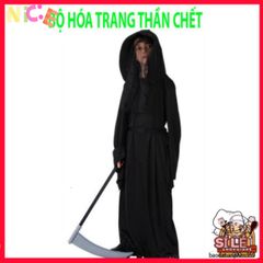 Bộ Trang Phục Hades Thần Chết cho Bé - Halloween Cosplay Đầu Lâu Kỳ Bí, Kích Thước L và XL, Phụ Kiện Lưỡi Hái Có Sẵn