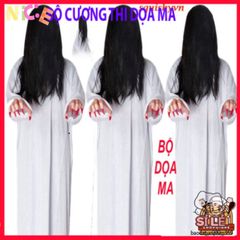 Bộ Hóa Trang Ma Quái Tóc Trắng Cho Halloween - Áo Choàng, Găng Tay, Mũ & Kính LED Đỏ, Trang Phục Cosplay Thần Chết Kinh Dị