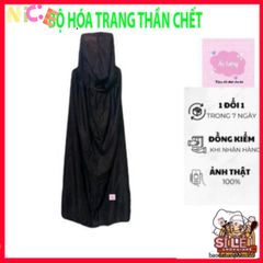 Áo Choàng Thần Chết Halloween Đen Đỏ - Trang Phục Tiệc Halloween Cho Người Lớn & Trẻ Em, Dài 90-120cm, Nón Kèm Theo