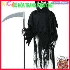 Set Trang Phục Halloween Thần Chết Cho Bé - Áo Choàng Phát Sáng, Mũ Và Găng Tay Dễ Thương, Phù Hợp Tuổi 7-9