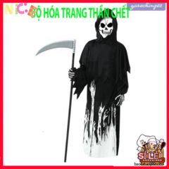 Set Trang Phục Halloween Thần Chết Cho Bé - Áo Choàng Phát Sáng, Mũ Và Găng Tay Dễ Thương, Phù Hợp Tuổi 7-9