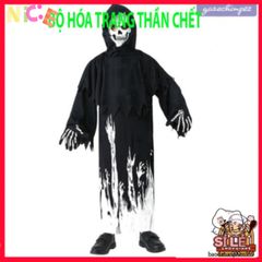 Set Trang Phục Halloween Thần Chết Cho Bé - Áo Choàng Phát Sáng, Mũ Và Găng Tay Dễ Thương, Phù Hợp Tuổi 7-9