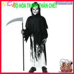 Set Trang Phục Halloween Thần Chết Cho Bé - Áo Choàng Phát Sáng, Mũ Và Găng Tay Dễ Thương, Phù Hợp Tuổi 7-9